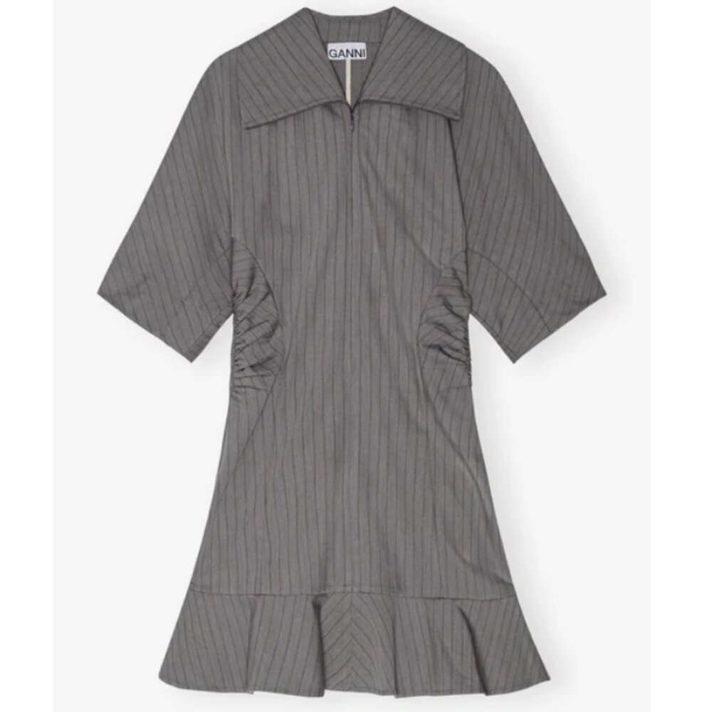 Ganni - Gray Striped Suiting Minidress